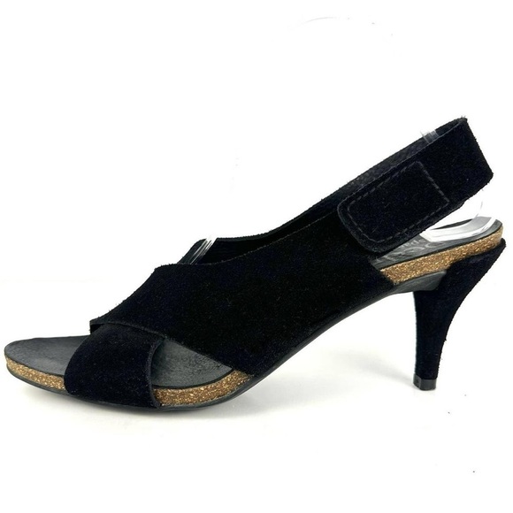 Pedro Garcia Maggie Black Suede Criss Cross Cork Open Toe Heeled Sandal Size 37 - Picture 1 of 12